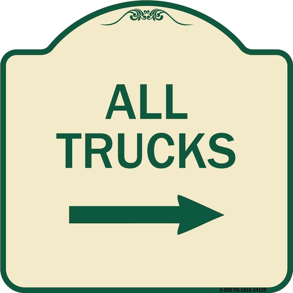 Signmission Driveway All Trucks W/ Right Arrow Heavy-Gauge Aluminum Architectural Sign, 18" x 18", TG-1818-24129 A-DES-TG-1818-24129 - main